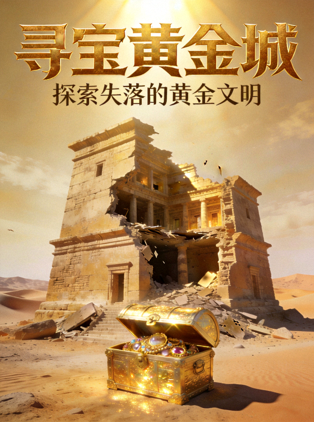 寻宝黄金城专题海报，黄金城遗迹与闪耀宝箱